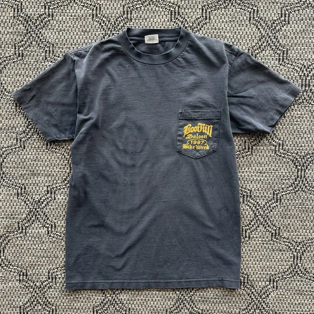 Vintage Boot Hill Bike Week Shirt Men's Medium Black Biker Pocket Daytona Biker - Picture 3 of 8